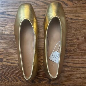 Marks & Spencer Metallic Gold Square-Toe Ballet Flats
